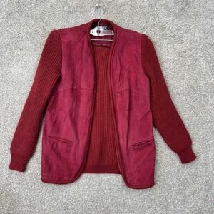 Torras Cardigan Jacket‎ Womens 46 Burgundy Red Suede Knit Mixed Media Spain